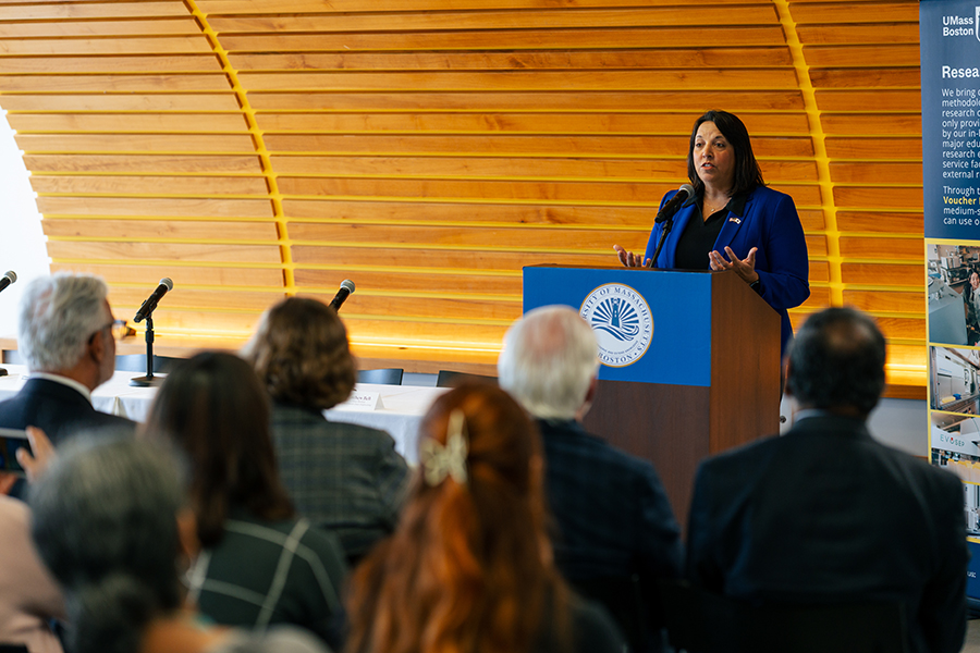 Lt. Governor Kim Driscoll announces the $3.8 million grant at an event.