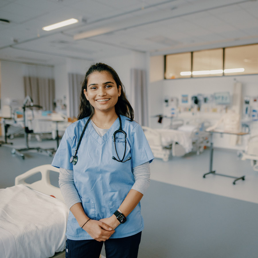 College of Nursing and Health Science student in nursing lab