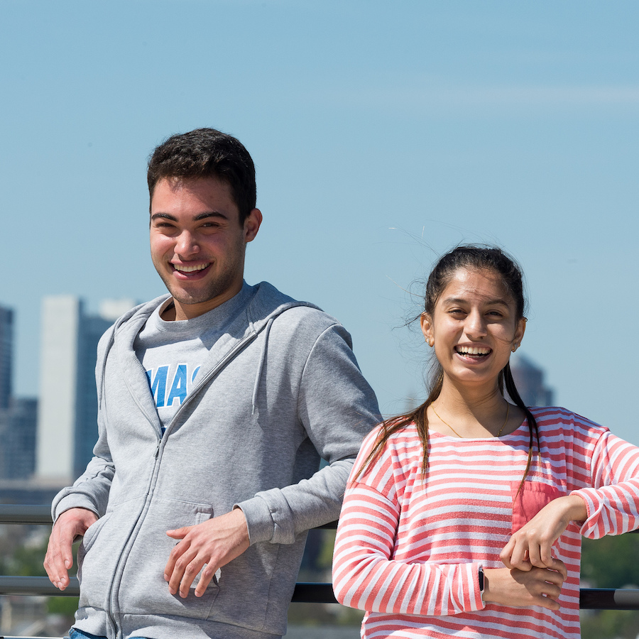 Students in front of Boston Skyline