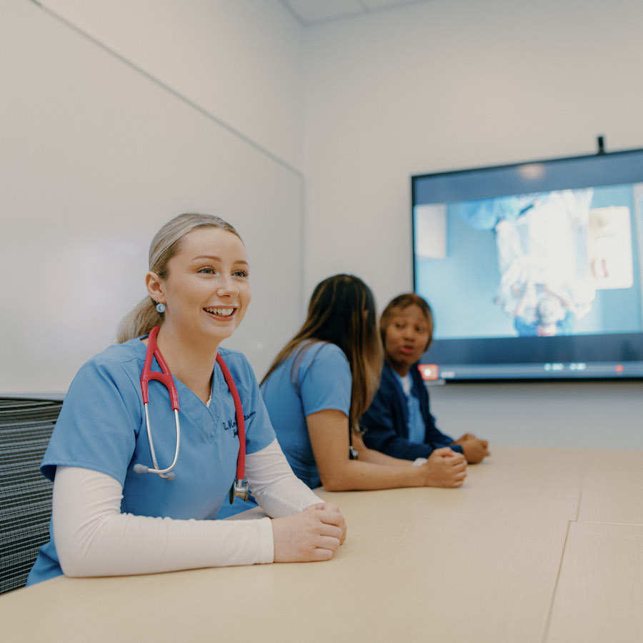 Female nursing student in virtual nursing lab