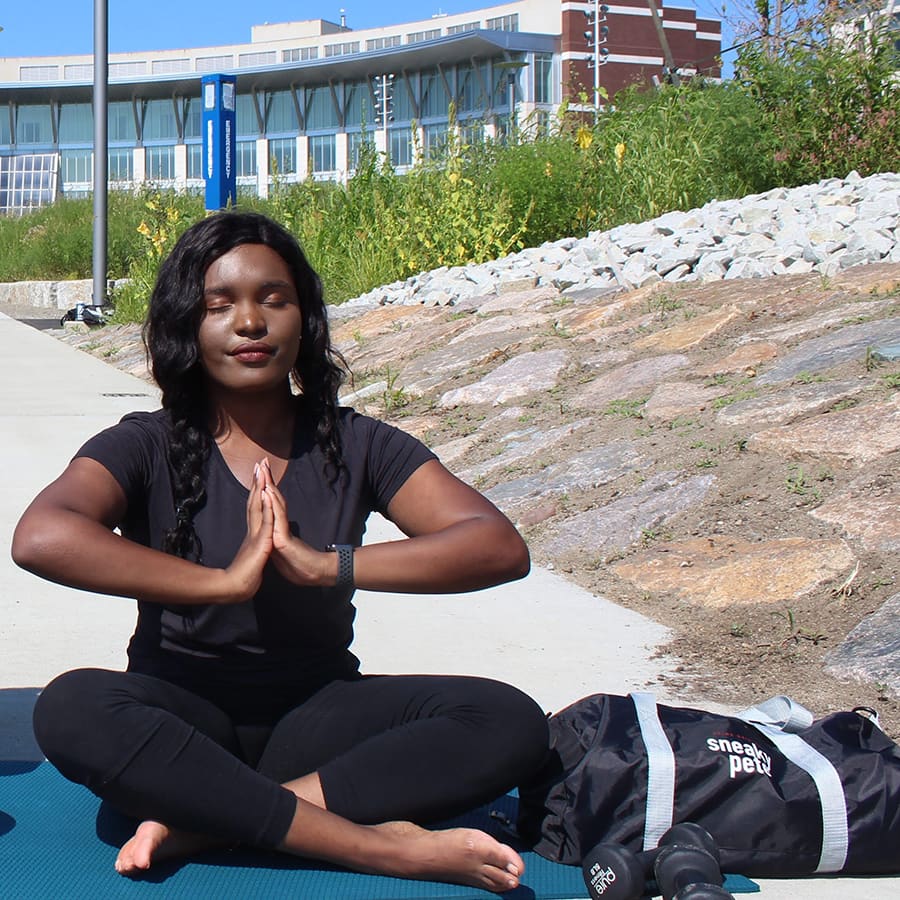 Student does yoga.