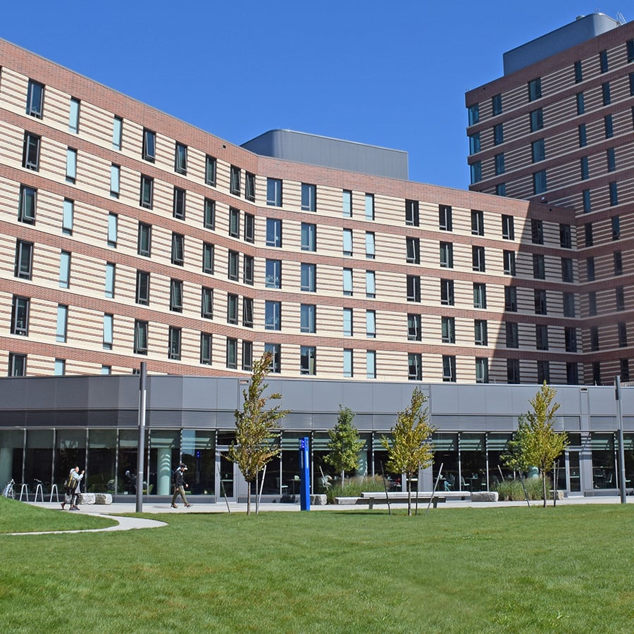 View of dorm showing emergency call box.