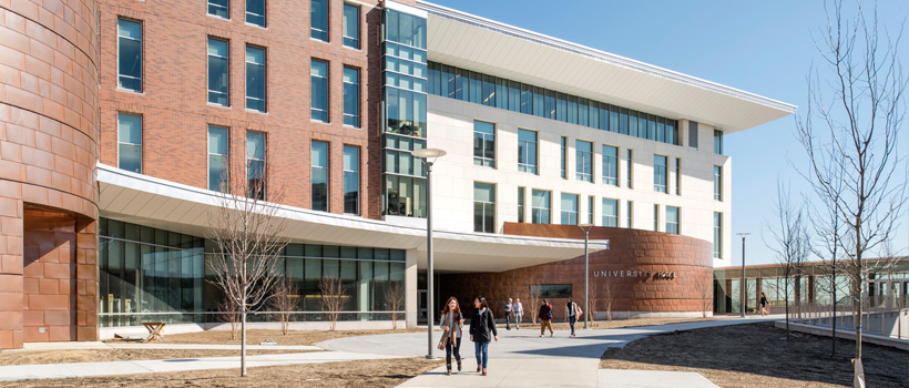 Campus side entrance to University Hall