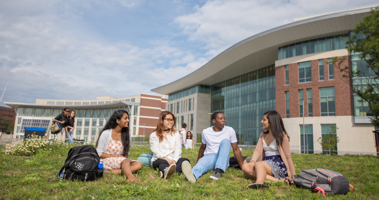 students on lawn