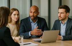 A group of staff working together at a conference table