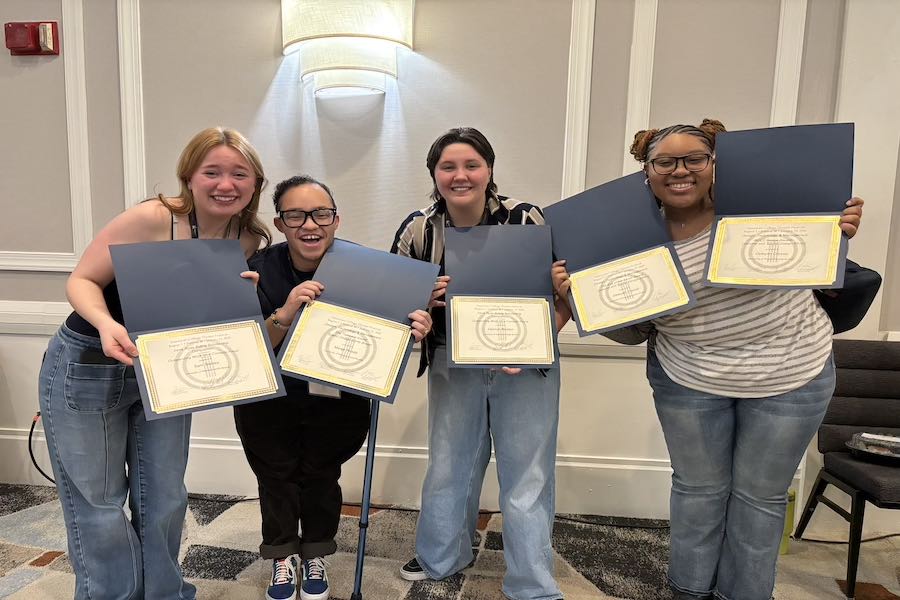 Students Holding Awards From left Sam Stanley, Marge Rosas, Hannah Rolsten, Deleyah Creese